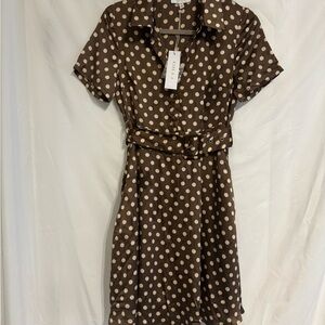 Gilli Brown and Cream Satin Polka Dot Mini Dress